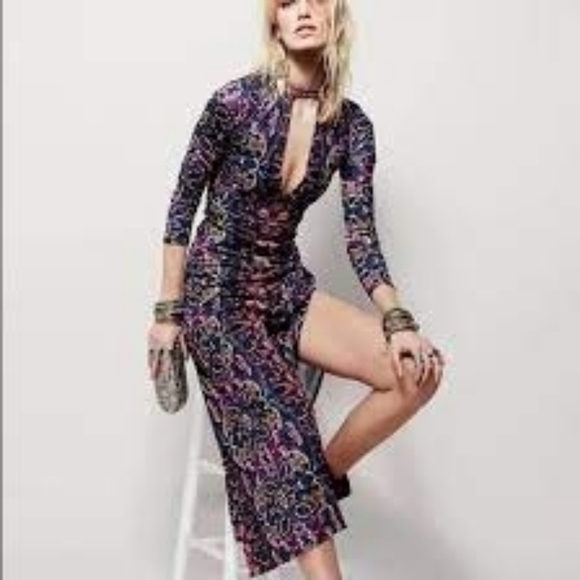 Free People Dress Womens Small Cabaret Maxi Long Sleeve Sunrise Combo Cut Out - Picture 1 of 15